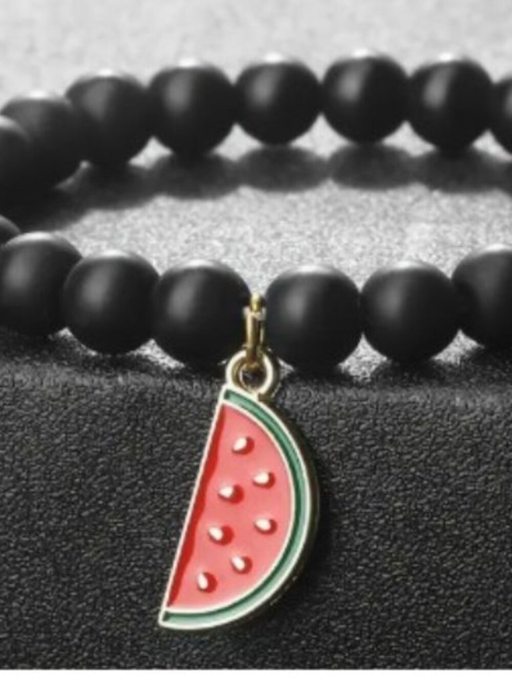 New Black Natural Agate Stone Bracelet with Watermelon Charm